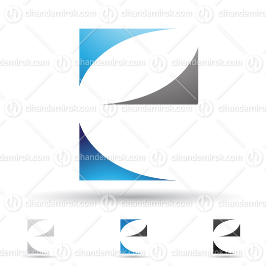 Black and Blue Abstract Glossy Logo Icon of Triangular Curved Letter E