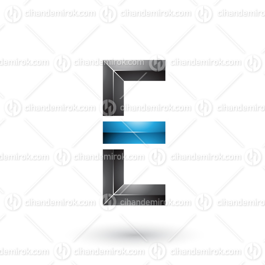 Black and Blue Geometrical Glossy Letter E Vector Illustration