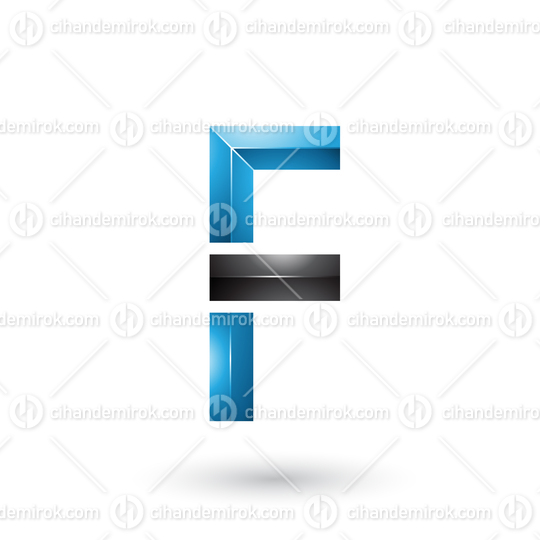 Black and Blue Geometrical Glossy Letter F Vector Illustration