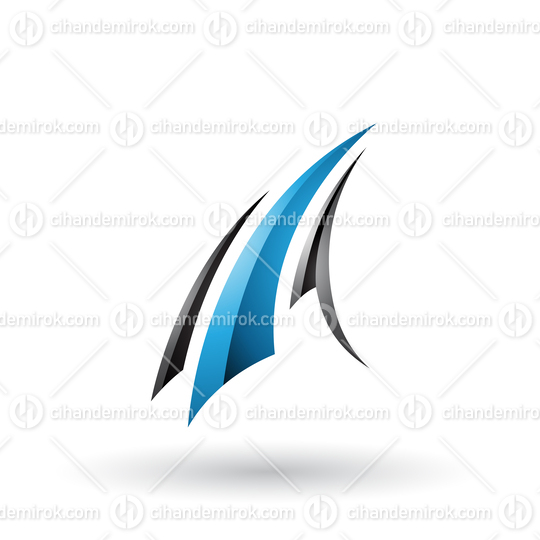 Black and Blue Glossy Flying Letter A Vector Illustration