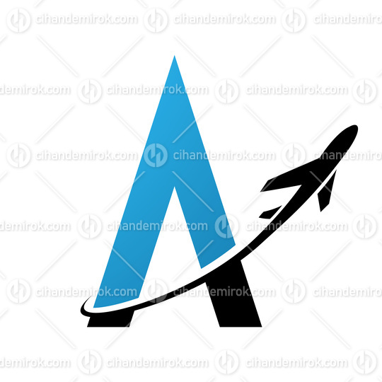Black and Blue Letter A with an Airplane