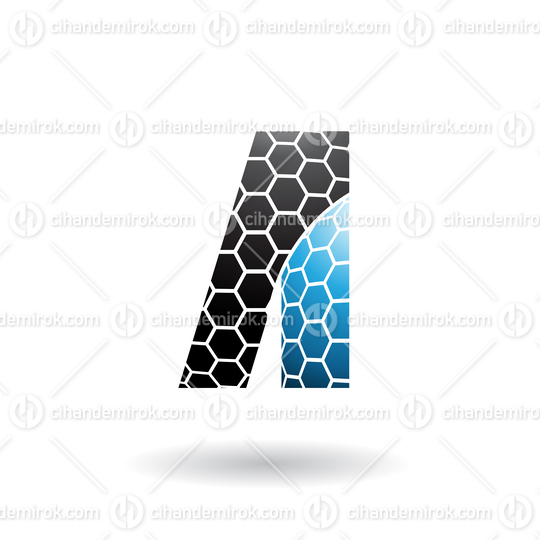 Black and Blue Letter A with Honeycomb Pattern Vector Illustration