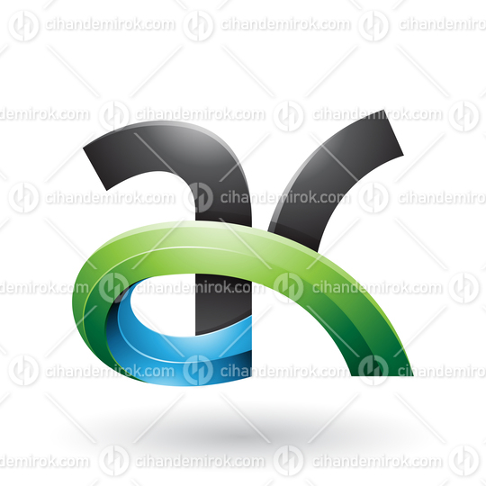 Black and Green 3d Bold Curvy Letter A and K Vector Illustration