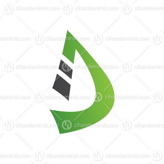 Black and Green Curved Strip Shaped Letter D Icon