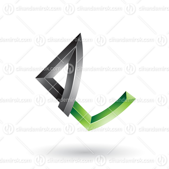Black and Green Embossed Letter E with Bended Joints