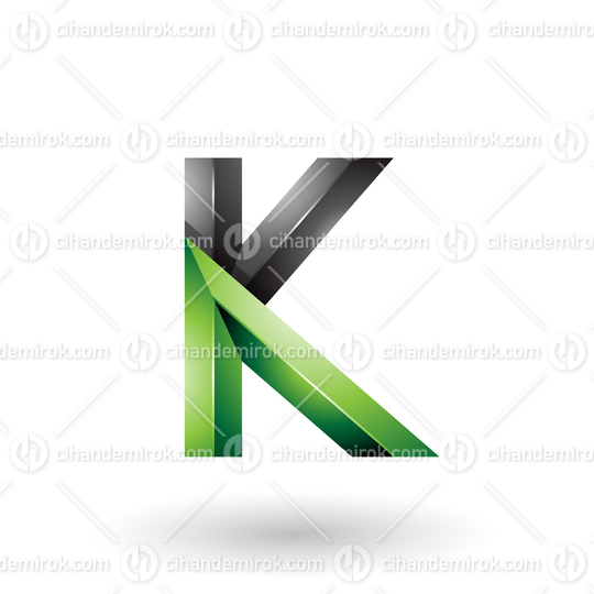 Black and Green Glossy 3d Geometrical Letter K Vector Illustration