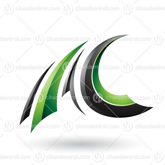 Black and Green Glossy Flying Letter A and C Vector Illustration
