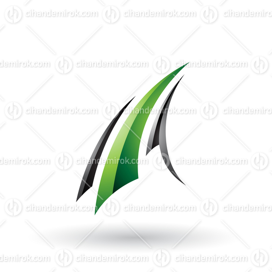 Black and Green Glossy Flying Letter A Vector Illustration