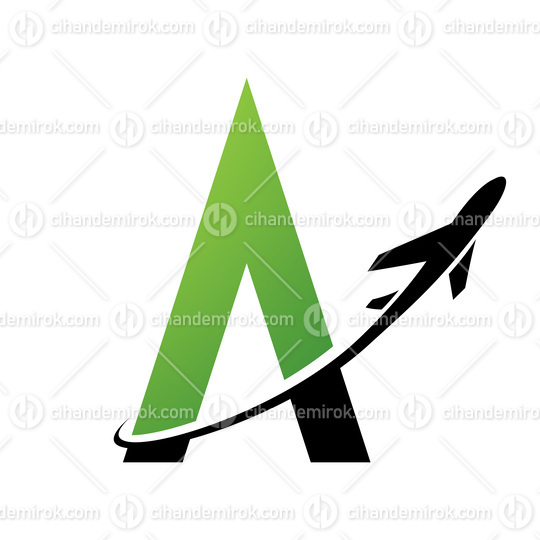 Black and Green Letter A with an Airplane