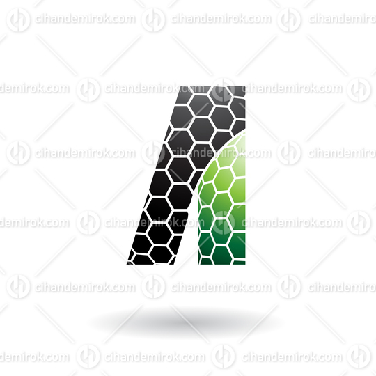Black and Green Letter A with Honeycomb Pattern