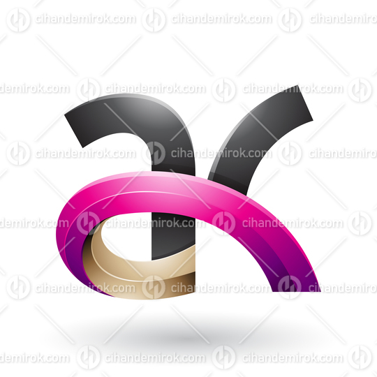 Black and Magenta 3d Bold Curvy Letter A and K Vector Illustration