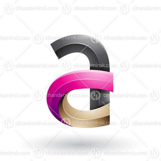 Black and Magenta 3d Bold Curvy Letter A Vector Illustration