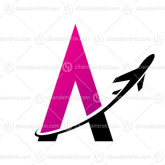 Black and Magenta Letter A with an Airplane