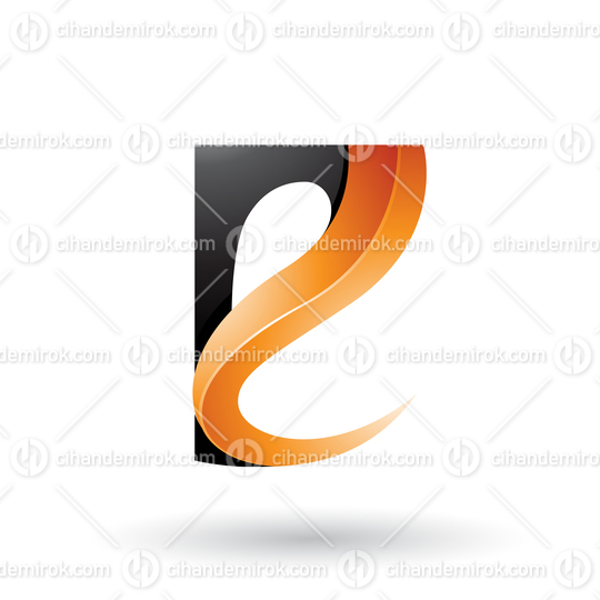 Black and Orange Glossy Curvy Embossed Letter E 