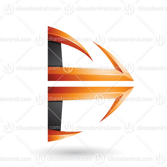 Black and Orange Glossy Embossed Arrow Shape Vector Illustration
