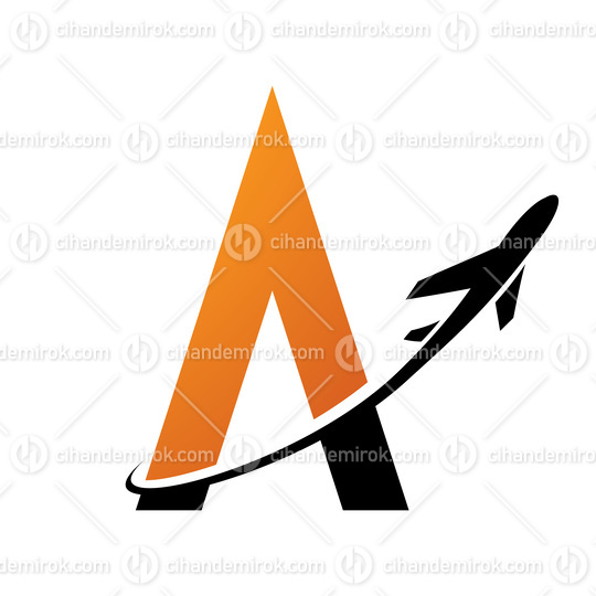 Black and Orange Letter A with an Airplane