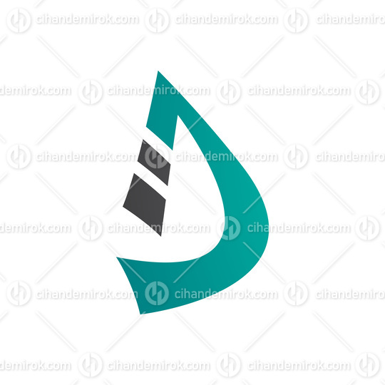 Black and Persian Green Curved Strip Shaped Letter D Icon