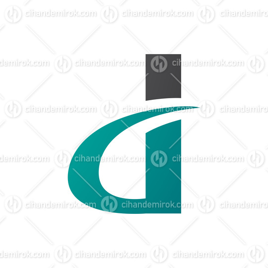 Black and Persian Green Curvy Pointed Letter D Icon