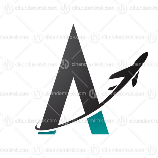 Black and Persian Green Letter A and Airplane