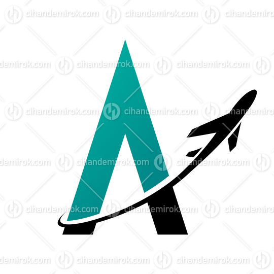 Black and Persian Green Letter A with an Airplane