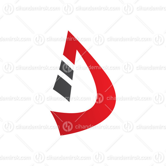 Black and Red Curved Strip Shaped Letter D Icon