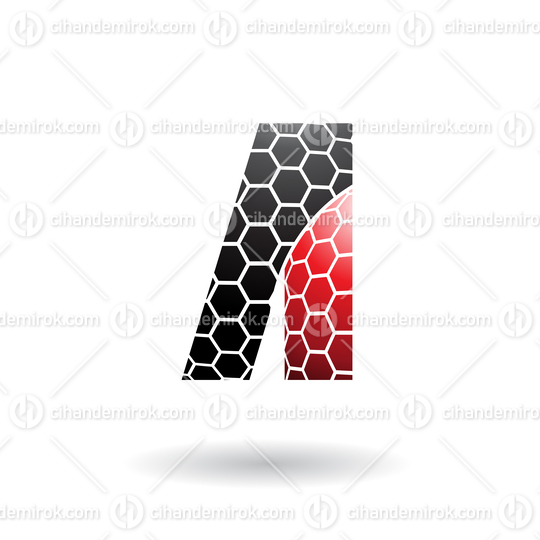 Black and Red Letter A with Honeycomb Pattern Vector Illustration