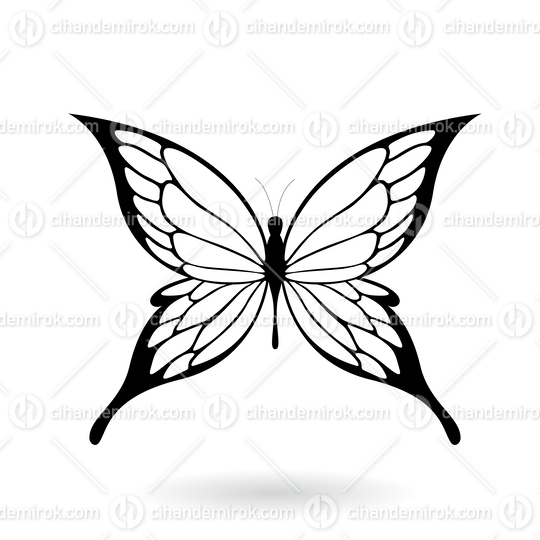 Black and White Butterfly Icon with Pointed Wings