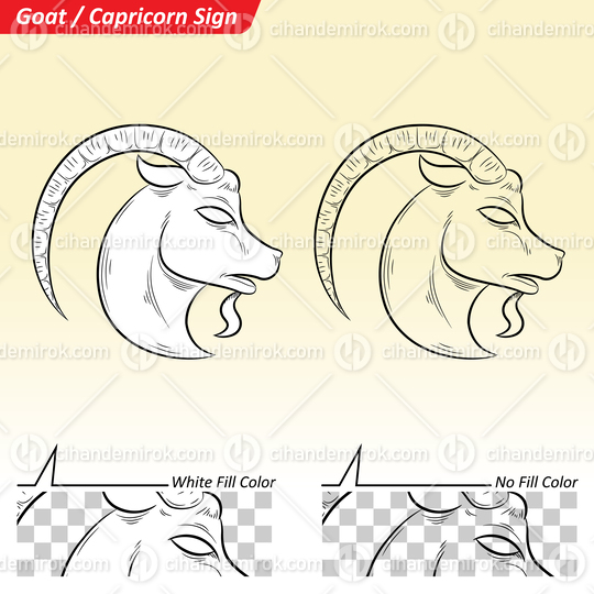 Black and White Digital Sketches of Capricorn Zodiac Star Sign