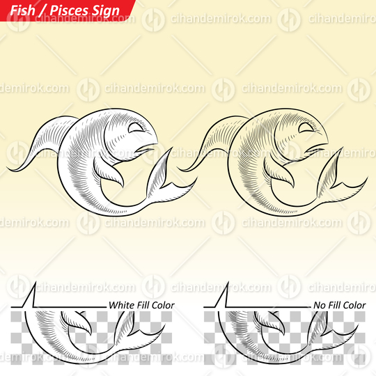 Black and White Digital Sketches of Pisces Zodiac Star Sign