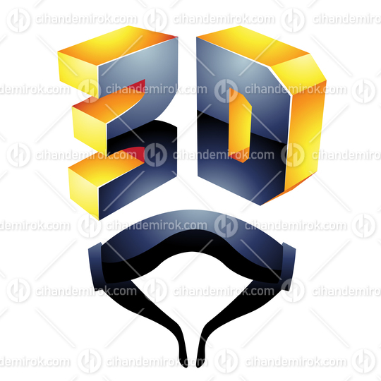 Black and Yellow 3d Viewing Glossy Tech Symbol with Glasses