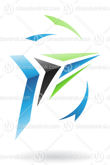 Black Blue and Green Flying Dynamic Abstract Striped Triangular Logo Icon