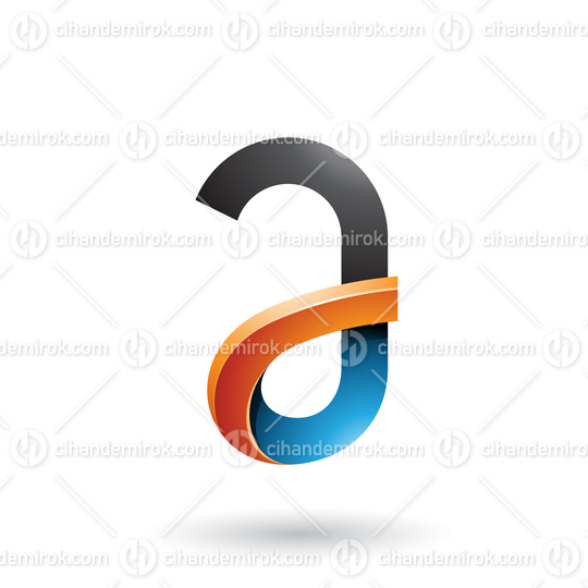 Black Blue and Orange Bold Curvy Letter A Vector Illustration