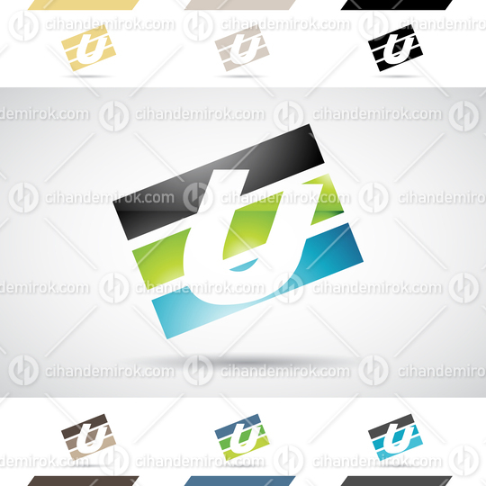 Black Green and Blue Glossy Abstract Logo Icon of Bold Letter U 
