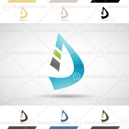 Black Green and Blue Glossy Abstract Logo Icon of Curved Letter D