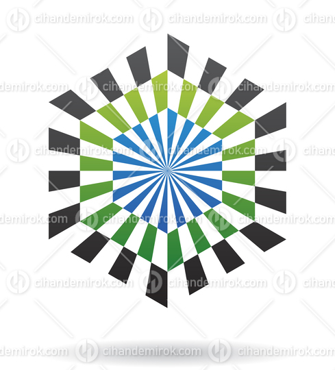 Black Green and Blue Rectangular Shapes Forming an Abstract Hexagon Logo Icon