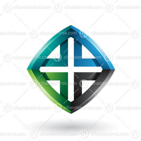 Black Green and Blue Skewed Diamond Shape Vector Illustration