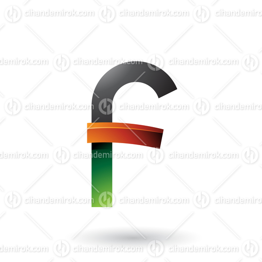 Black Green and Orange Bold Curvy Letter F Vector Illustration