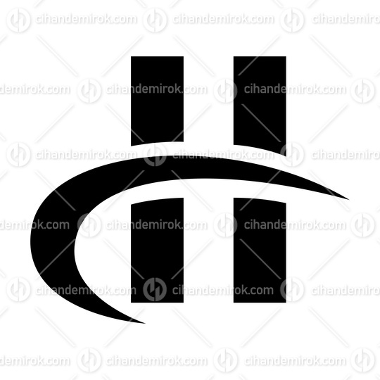 Black Letter H Icon with Vertical Rectangles and a Swoosh