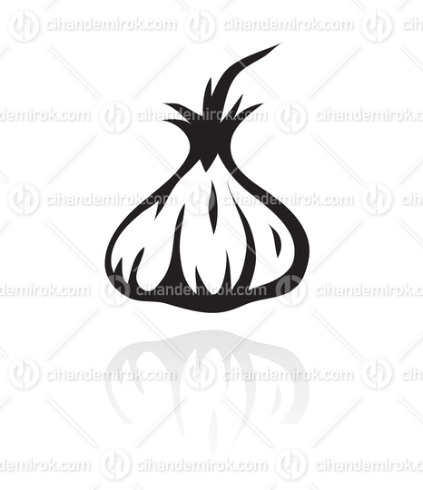 Black Line Art Cartoon Garlic Icon
