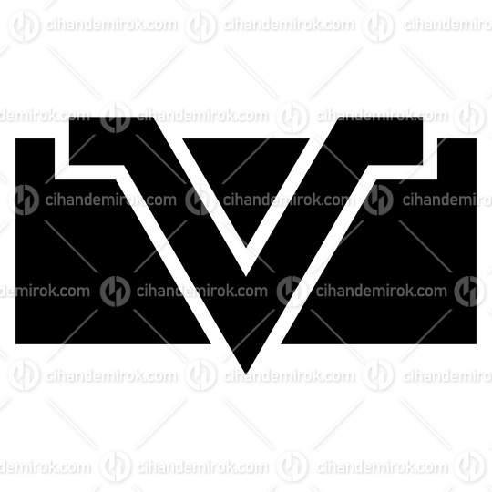 Black Rectangle Shaped Letter V Icon