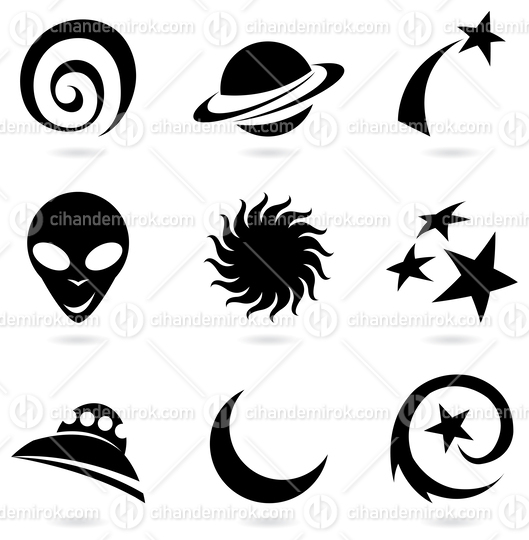 Black Silhouettes of Fun Space Icons