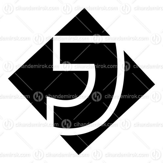 Black Square Diamond Shaped Letter J Icon