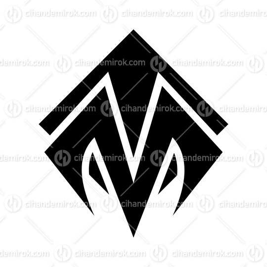 Black Square Diamond Shaped Letter M Icon