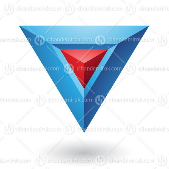 Blue Abstract Embossed Pyramid Logo Icon with a Red Center