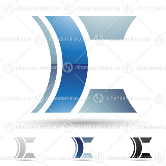 Blue Abstract Glossy Logo Icon of Bowed Letter C