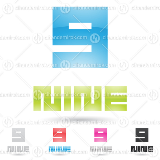 Blue Abstract Glossy Rectangular Logo Icon of Number 9