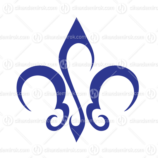 Blue Abstract Logo Icon of French Fleur de Lis, Bosnian Lily or New Orleans Symbol