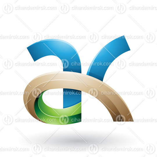 Blue and Beige 3d Bold Curvy Letter A and K Vector Illustration