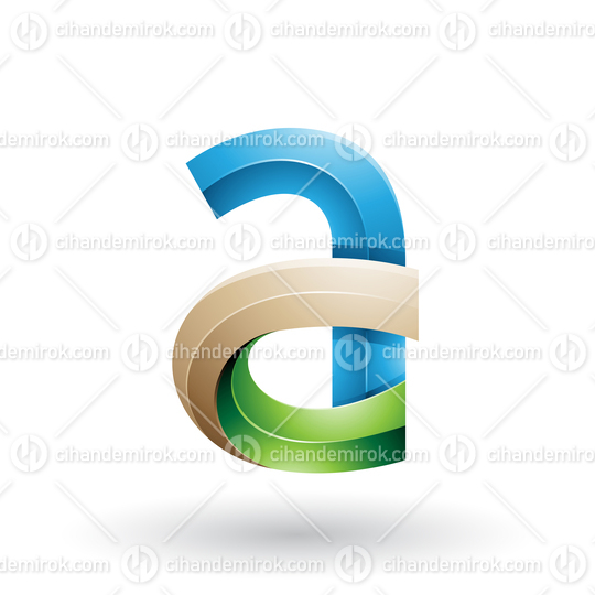 Blue and Beige 3d Bold Curvy Letter A Vector Illustration