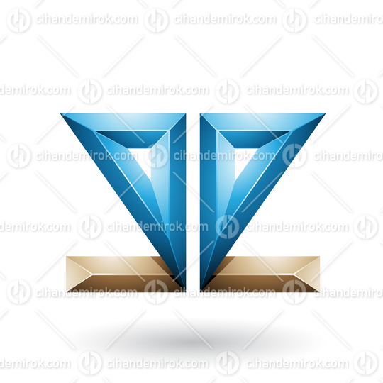 Blue and Beige 3d Geometrical Double Sided Embossed Letter E